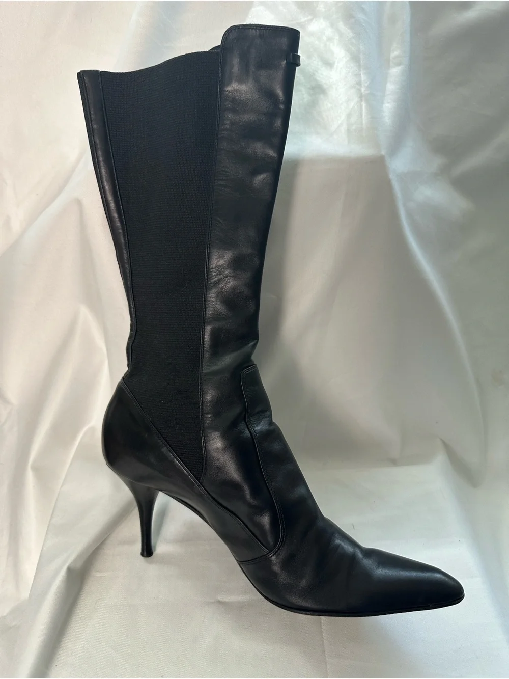 YSL Yves Saint Laurent Black Leather Tall Boots Italy